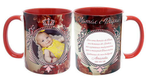 Caneca Vermelha Personalizada Mamãe e Papai