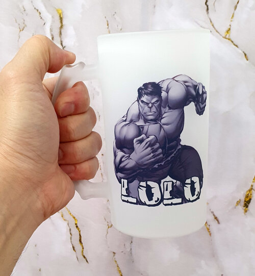 Caneca Chopp Vidro Jateado Personalizado - Hulk (com Nome)