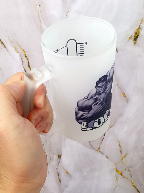 Caneca Chopp Vidro Jateado Personalizado - Hulk (com Nome)