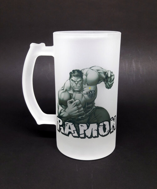 Caneca Chopp Vidro Jateado Personalizado - Hulk (com Nome)
