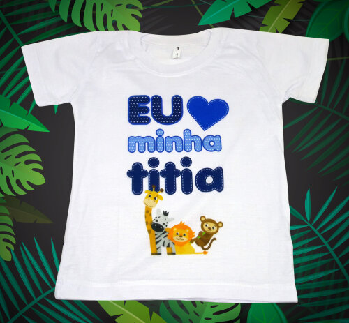 Camiseta Branca Infantil Personalizada Titia Animais Selva