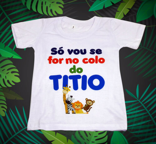 Camiseta Branca Infantil Personalizada Titio Animais Selva