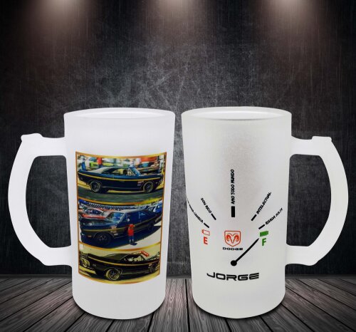 Caneca Vidro Jateado Chopp Cerveja Personalizado Carro Dodge