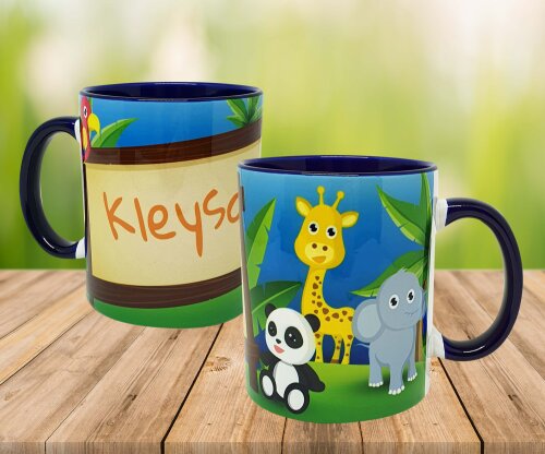Caneca Azul Personalizado Animais Floresta Selva Safari