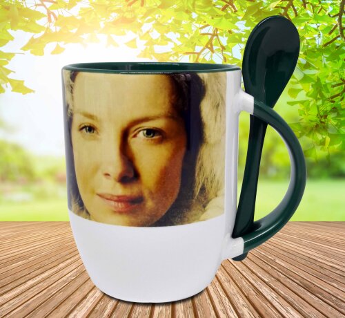 Caneca Verde Colher Seriado Netflix Outlander Sassenach