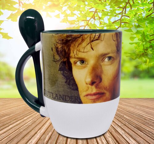 Caneca Verde Colher Seriado Netflix Outlander Sassenach