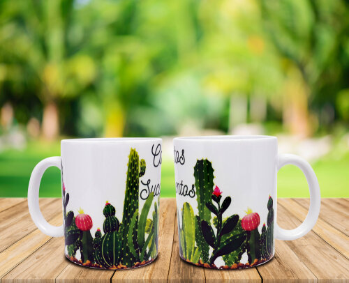 Caneca Branca Personalizada Cactos e Suculentos
