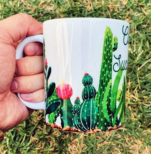 Caneca Branca Personalizada Cactos e Suculentos