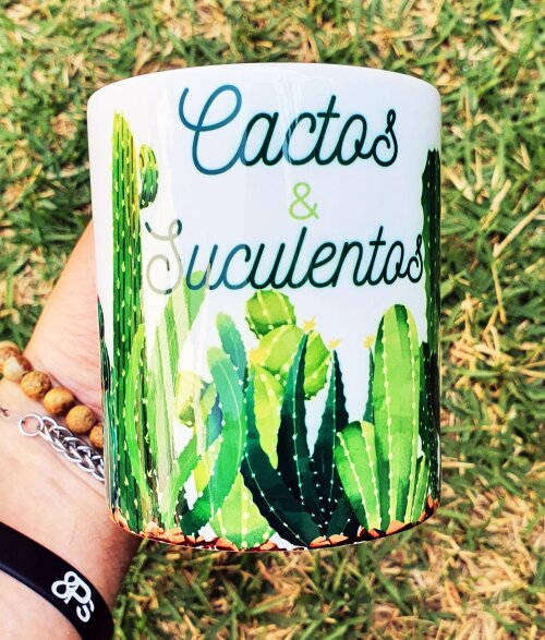 Caneca Branca Personalizada Cactos e Suculentos