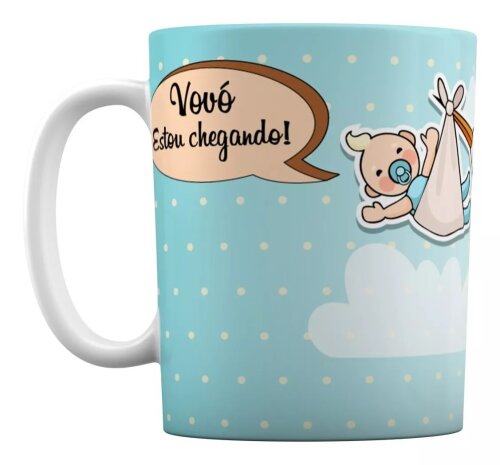 Caneca Branca Presente Cegonha Vovó e Vovô Estou Chegando!