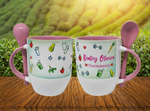 Caneca Colher Rosa Personalizado Carreira Carreira Nutrição