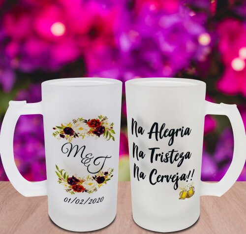 Caneca Vidro Cerveja Jateado Personalizado Noivos Casamento