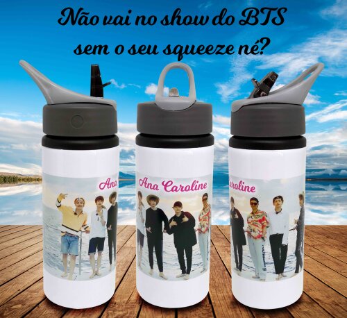 Squeeze Branco Aluminio Personalizado - Grupo Coreano Bts