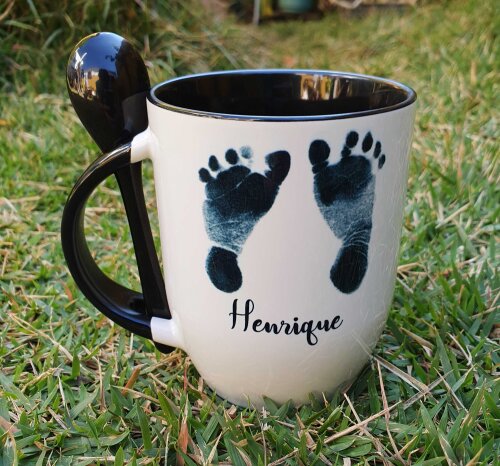 Caneca Preta com Colher Personalizado Melhor Dindo do Mundo