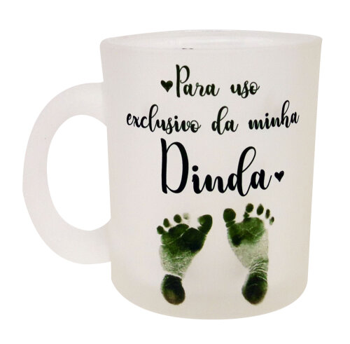 Caneca Vidro Jateado Personalizado Dinda Madrinha Batizado