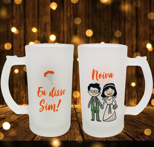 Caneca Chopp Vidro Jateado Eu Disse Sim Noiva (casamento)