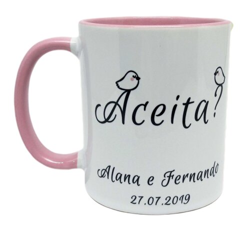 Caneca Rosa Personalizada Casal Noivos para Casamento