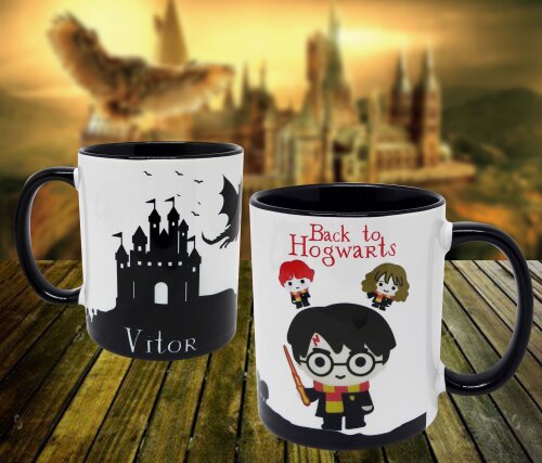 Caneca Preta Personalizado Harry Potter Back To Hogwarts