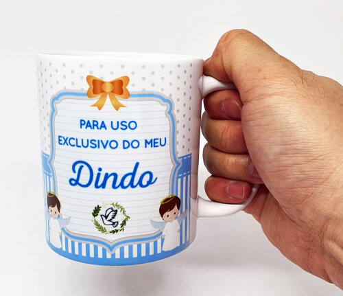 Caneca Branca Uso Exclusivo do Dindo Padrinho Anjo Anjinho