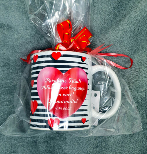 Caneca Branca Coração Amor Dinda Dindo Tia Titia Tio Titio