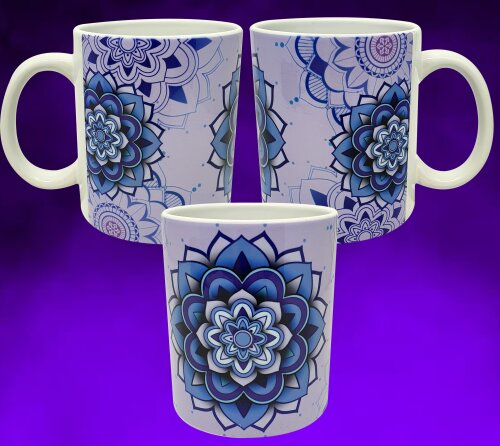 Caneca Branca Personalizada Mandala Psicodélico Roxo