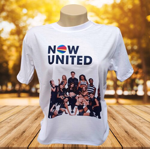 Camiseta Branca Baby Look Grupo Musical Now United