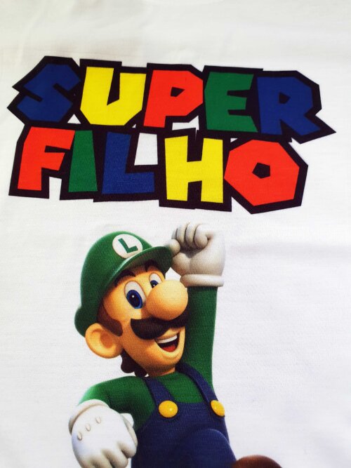 Camiseta Branca Infantil Super Filho Luigi Super Mario Bros