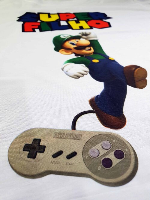 Camiseta Branca Infantil Super Filho Luigi Super Mario Bros