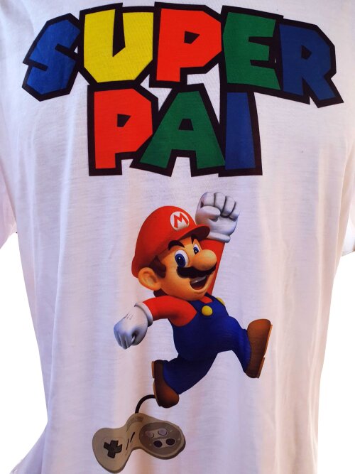 Camiseta Branca Personalizada Super Pai - Super Mario Bros