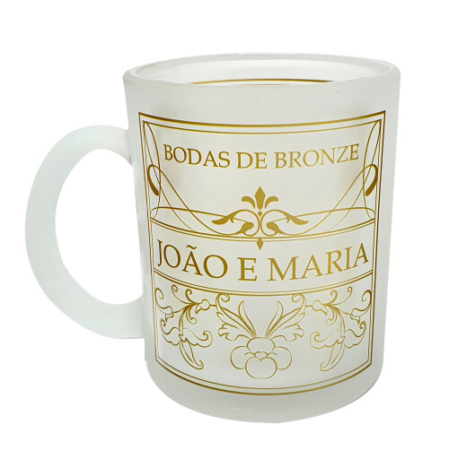 Caneca Vidro Jateado Lembrancinha para Casal Bodas de Bronze