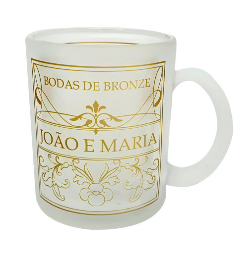 Caneca Vidro Jateado Lembrancinha para Casal Bodas de Bronze