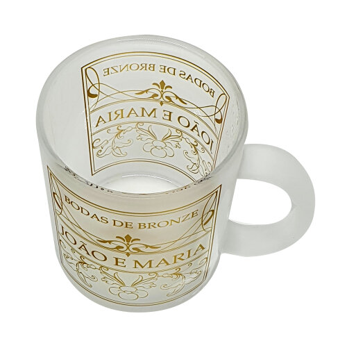 Caneca Vidro Jateado Lembrancinha para Casal Bodas de Bronze