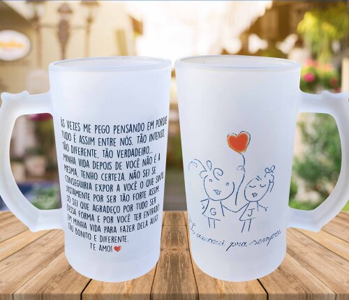 Caneca Vidro Jateado Chopp / Cerveja Mensagem Amor Namoradas