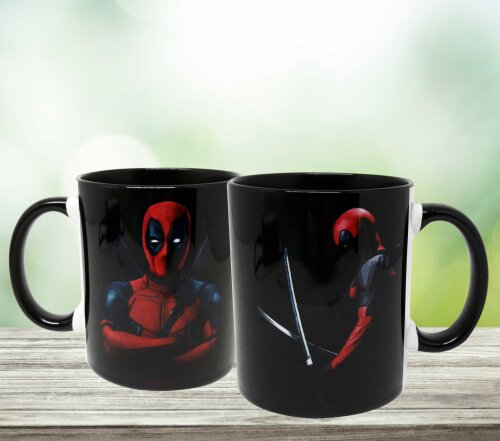 Caneca Preta Personalizada Deadpool X-man Marvel Comics