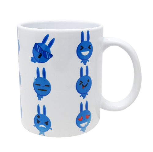 Caneca Branca Personalizada Emoji Animal Coelho Azul
