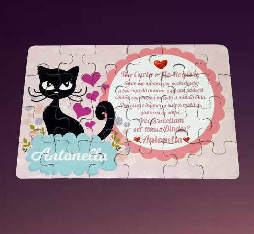 Quebra-cabeça Personalizado Gatinho Preto Batizado Bebê