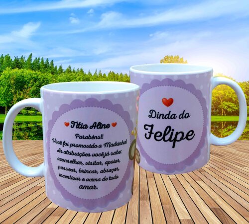 Caneca Branca Personalizado Príncipe Ursinho Dinda Madrinha