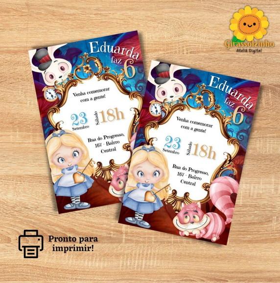 Arte Digital Convite Alice no País das Maravilhas