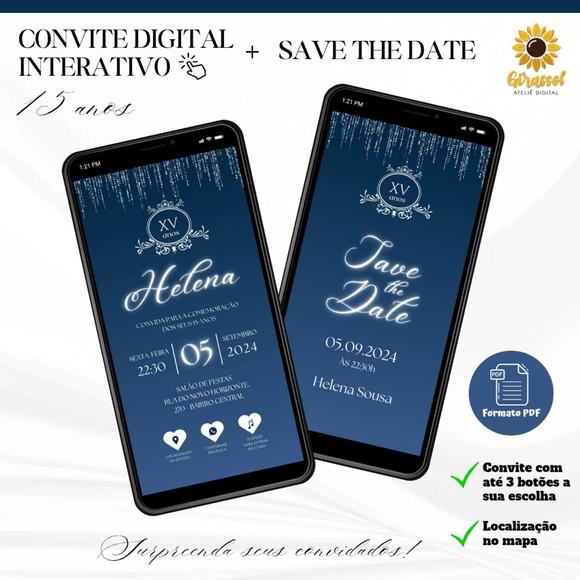 Convite 15 Anos Interativo + Save The Date Azul Marinho