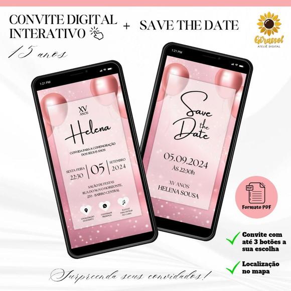 Convite 15 Anos Interativo + Save The Date Rosé 2