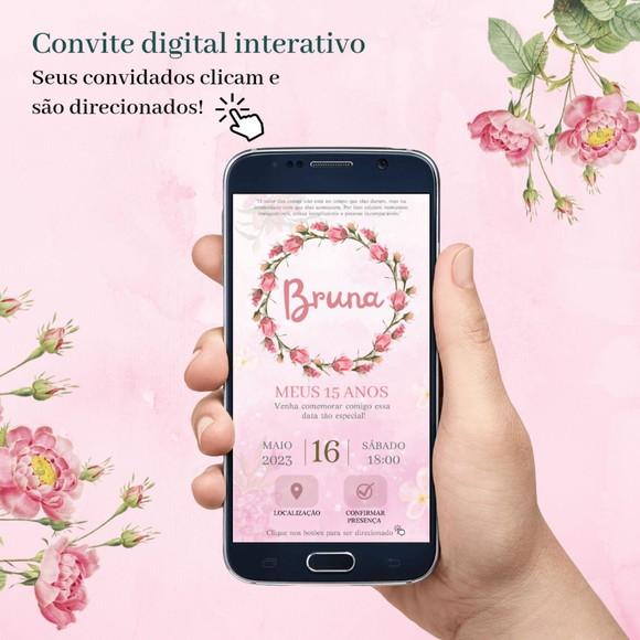 Convite 15 Anos Interativo Rosa Floral