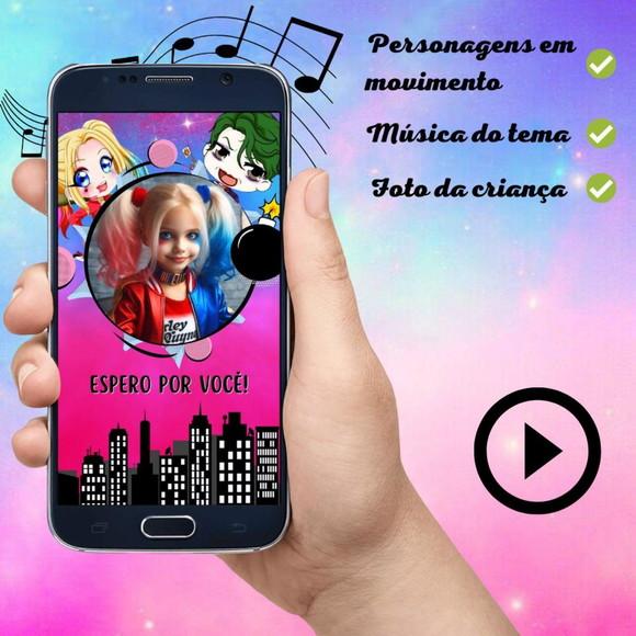 Convite Animado Arlequina Cute (com Foto)