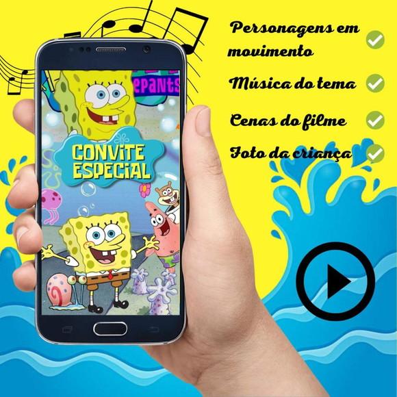 Convite Animado Bob Esponja (com Foto)