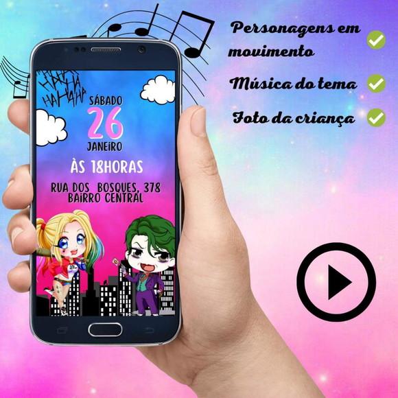 Convite Animado Arlequina Cute (com Foto)