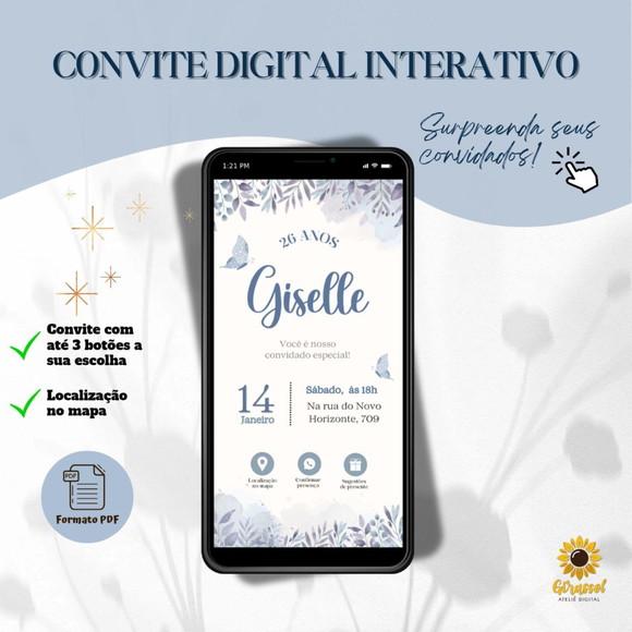 Convite Aniversário Interativo Boho Azul