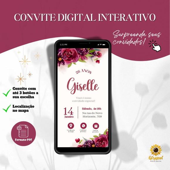 Convite Aniversário Interativo Floral Marsala
