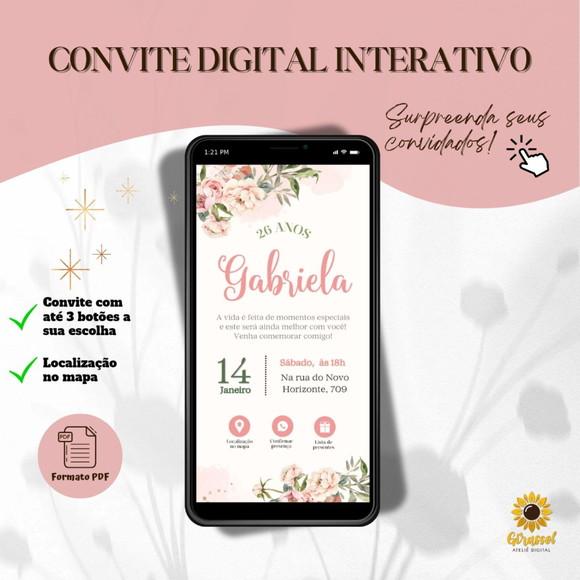 Convite Aniversário Interativo Floral Rosa