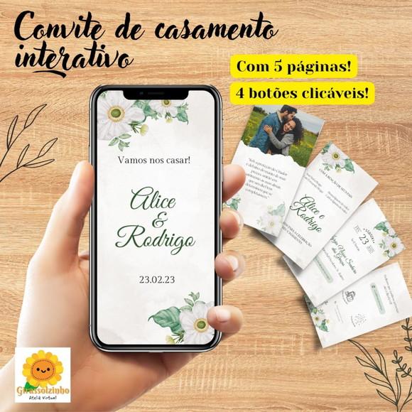 Convite Casamento Interativo Flor Branca