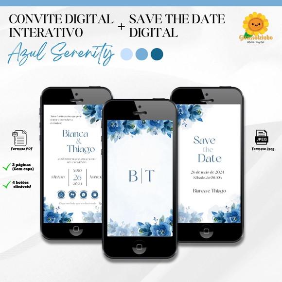 Convite de Casamento Floral Azul Eternity+ Save The Date