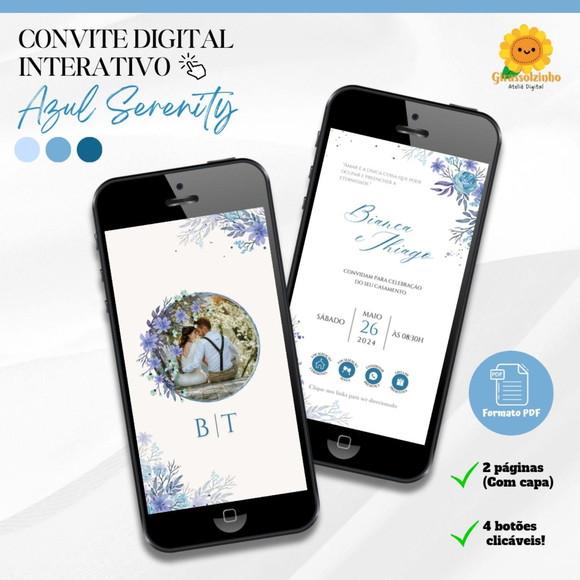 Convite de Casamento Interativo Azul Serenity